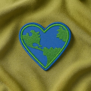 Planet Earth - Heart - Iron on Applique - Embroidered Patch - Earth Day Patch, Save the Planet Patch, Eco Badge Applique for Vest & Backpack