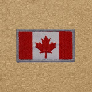 Parche termoadhesivo con la bandera canadiense bordada: emblema de hoja de arce roja, hecho por veteranos, costuras resistentes, tamaños personalizados, hecho a mano en Tennessee.