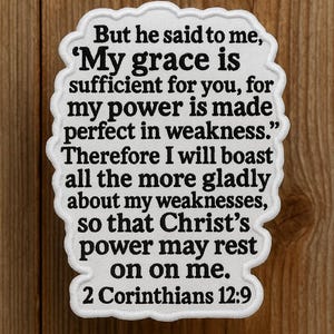 2 Corinthians 12:9 Patch, Bible Verse Patch, Iron-On Patch, Christian Faith Patch, Applique for Hat, Backpack, Clothing, Hook & Loop Patches