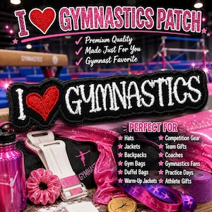 I Love Gymnastics Patch/Iron-On Patch/Embroidered Sew-On Applique for Backpacks Clothing Bag Jacket/Olympic Sports/Floor Competition/Athlete