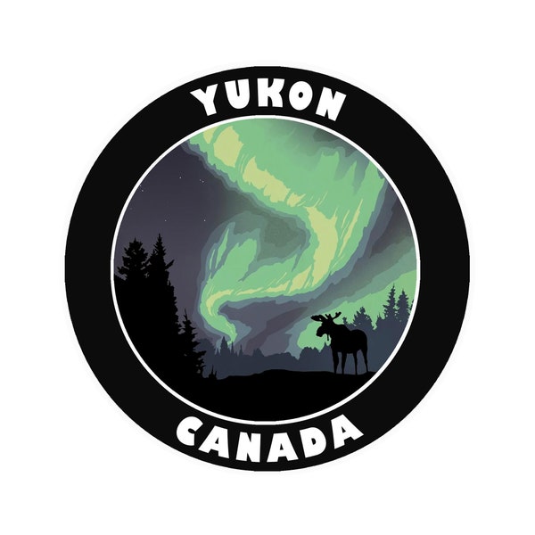 Yukon Canada Northern Lights Souvenir Decal Car Truck Window Bumper Graphic Vinyl Sticker Decal Laptop Bottle Nature Animals Forest Mountain