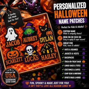 Custom Halloween Name Patches for Kids, Custom Name Patch/Iron on/Hook & Loop Embroidered Patch for Backpack/Custom Spooky Season Name Patch