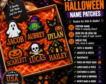 Custom Halloween Name Patches for Kids, Custom Name Patch/Iron on/Hook & Loop Embroidered Patch for Backpack/Custom Spooky Season Name Patch