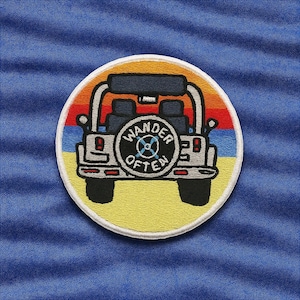 Wander Often Patch Beach Patch/Iron-On Patch/Embroidered Sew-On Applique for Tote Bag. Clothing, Tropical Vibes/Road Trip/SUV/4x4 Top off image 1