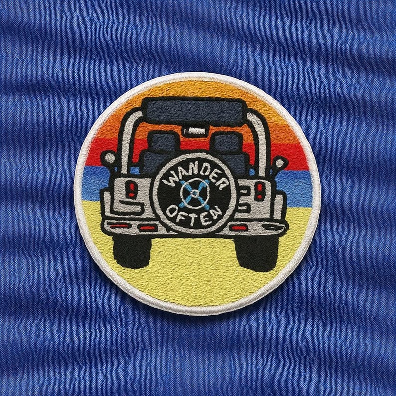 Wander Often Patch Beach Patch/Iron-On Patch/Embroidered Sew-On Applique for Tote Bag. Clothing, Tropical Vibes/Road Trip/SUV/4x4 Top off image 1