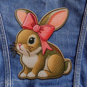 Iron-on Rabbit Patch/Bunny Badge/Decorative Patch/DIY Embroidery/Embroidered Applique/Animal Lover Gift/Baby Cottontail/Pink Bow/Easter
