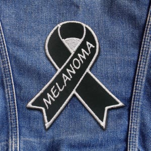 Melanoma Awareness Black Ribbon Patch Embroidered Iron-on Support Event Patch for Vest & Backpack, Fundraising Gift, Cause Patch