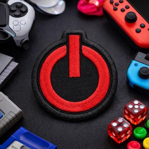 Power Start Button Patch/Iron-On Patch/Gaming Console, Retro, Geeks & Gamers/Embroidered Sew-On Applique for Clothing Vest/Jackets Backpacks