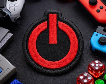 Power Start Button Patch/Iron-On Patch/Retro Gaming Console/Geeks & Gamers/Embroidered Sew-On Applique for Clothing, Vest/Jackets, Backpacks