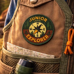 Junior Explorer Patch/Iron-On Patch/Merit Badge/Nature Hiking & Camping/Souvenir/Sew-On Applique for Clothing Vest/Jacket Backpack Hats Gear