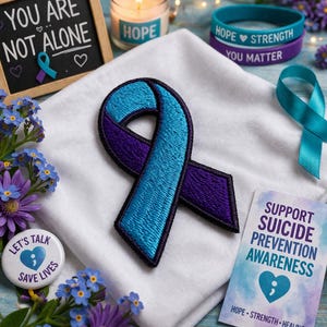 Suicide Awareness Support Ribbon Patch/Iron-On Patch/Fundraising Cause Gift/Embroidered Sew-on Applique for Clothing Vest Hats Backpack