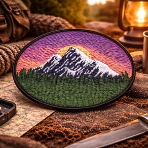 Mountain Patch/Iron-On Patch/Forest Sunset Nature Gift/Gradient Style/Embroidered Sew-On Applique for Clothing Vest/Jacket Backpack Gear