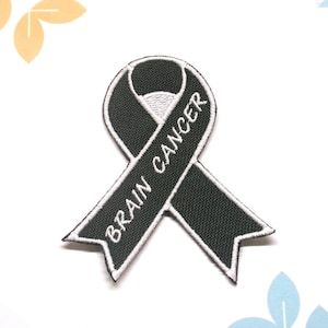 Brain Cancer Awareness Charcoal Gray Ribbon Patch Embroidered Iron-on Support Event Patch for Vest & Backpack, Fundraising Gift, Cause Patch