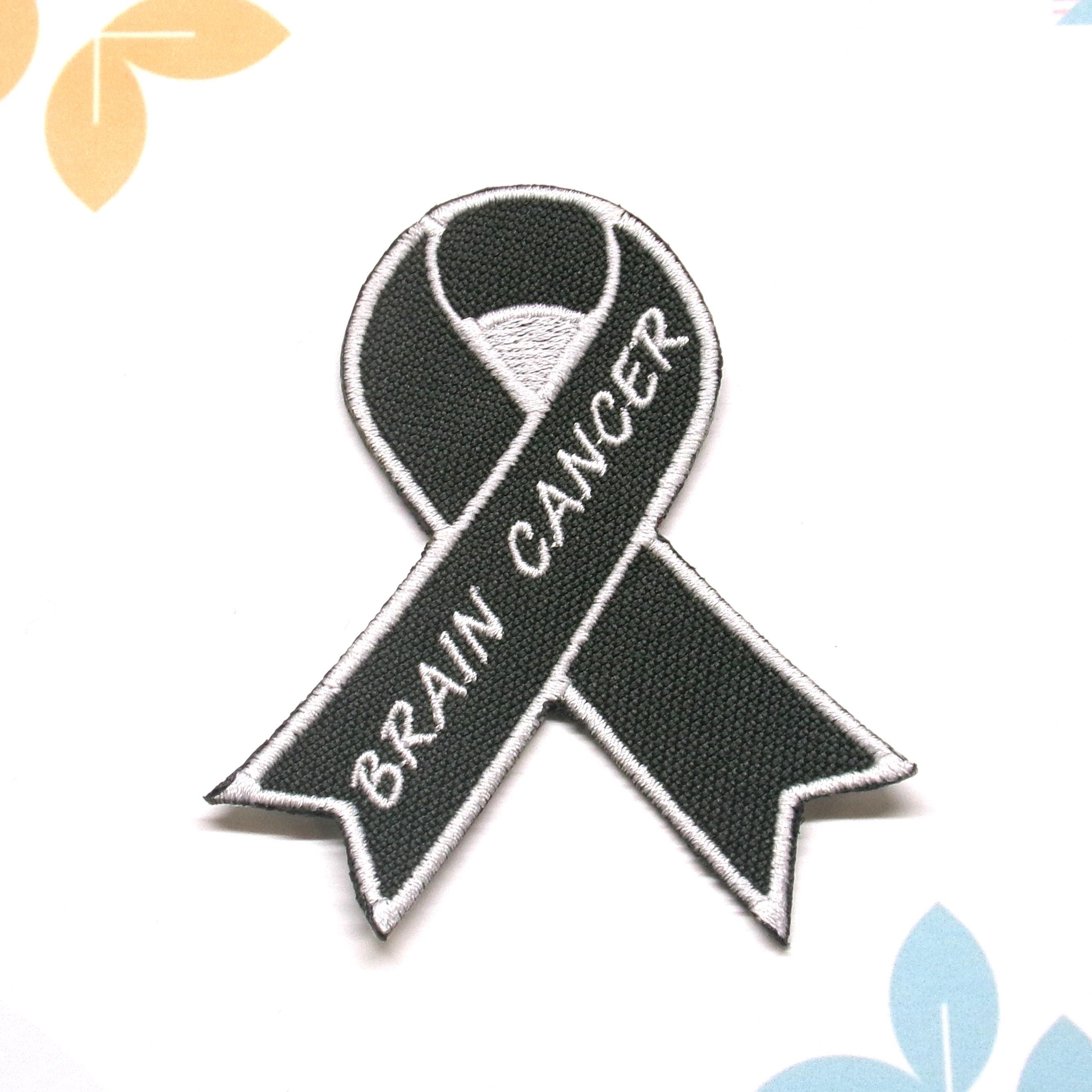 Brain Cancer Awareness Charcoal Gray Ribbon Patch Embroidered Iron-on Support Event Patch for Vest & Backpack, Fundraising Gift, Cause Patch