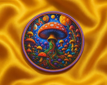 Psychedelic Magic Mushrooms Patch/Iron-On Patch/Retro Hippie Boho Woodstock Music/Sew-On Applique for Clothing Backpacks, Vest/Jacket Bag