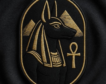 Anubis Jackal-headed figure Patch/Ankh Symbol/Iron-On Patch/Ancient Egyptian Mythology/Sew-On Applique for Clothing Vest/Jacket Hat Backpack