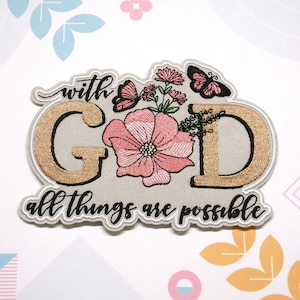 Matthew 19:26 Patch &quot;With God All Things Are Possible&quot; Embroidered Iron-On Applique for Clothing & Jacket, Religious Gift, Christian Bikers