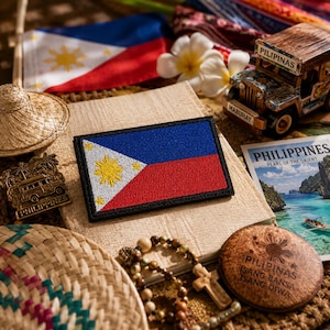 Philippines Flag Patch Embroidered Iron-On: Manila Emblem, Veteran Made | Durable Thread, Custom Sizes | Military Gear