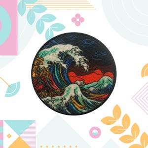 Retro Ocean Wave Patch - Beach Badge Iron-on Applique for Backpack & Tote Bags, Clothing, Jacket, Hat, Surfing Patch, Souvenir Gift