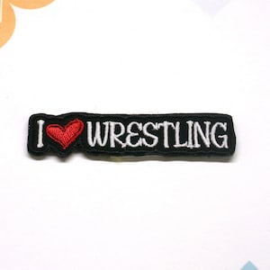 I Love Wrestling Patch Gesticktes Aufnäher zum Aufbügeln für Turnbeutel & Rucksack, Physischer Sport, Athlet, Tag Team, Pro Wrestling, Schulsport