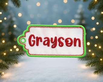 Custom Christmas Name Patch – Personalized Embroidered Holiday Patch – Sew On or Iron On Patch for Clothes, Stockings, Custom Xmas Gifts