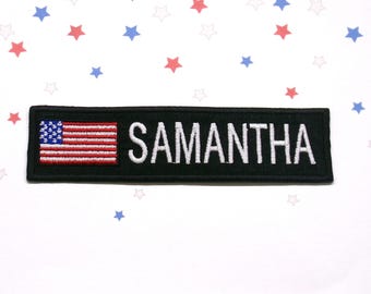 Custom Embroidered USA American Flag Name Patch, Personalized Flag Military Patch, Tactical Name Patch with Iron on for Backpacks & Jackets