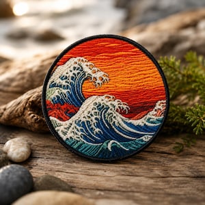 Retro Ocean Wave Patch/Iron-On Patch/Beach Ocean/Surfing Souvenir Gift/Sew-on Applique for Clothing Vest/Jacket Hats Backpack Tote Bags