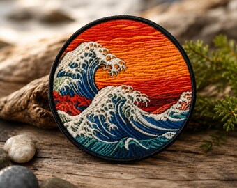 Retro Ocean Wave Patch/Iron-On Patch/Beach Ocean/Surfing Souvenir Gift/Sew-on Applique for Clothing Vest/Jacket Hats Backpack Tote Bags