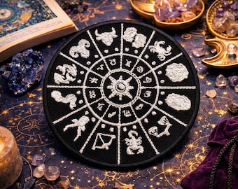Astrology Patch/Iron-On Patch/Zodiac & Horoscope Sign Birthday Gift/Celestial Symbol/Embroidered Sew-On Applique for Clothing Vest/Jacket