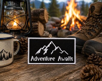 Adventure Awaits Patch Embroidered Iron-On Applique for Backpack & Jacket, Hiking Patch, Nature Badge, Wildlife Patch, Mountain Patches