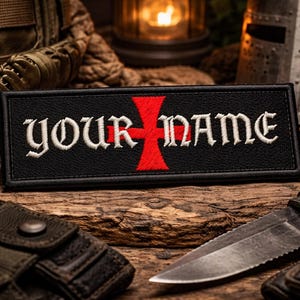 Embroidered Custom Name Patch/Knight Templar Patch/Red Cross/Personalized Name Tag Patch/Iron-On Applique for Backpacks/Clothes/Biker Patch