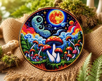 Psychedelic Magic Mushrooms Patch/Iron-On Patch/Retro Hippie Boho Woodstock Music/Sew-On Applique for Clothing Vest/Jacket Hats Backpack Bag