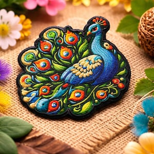 Peacock Patch/Iron-on Patch/Colorful Bird Badge/Birdwatching Gift/Zoo Souvenir/Sew-On Applique for Clothing Vest/Jacket Hats Backpack Gear