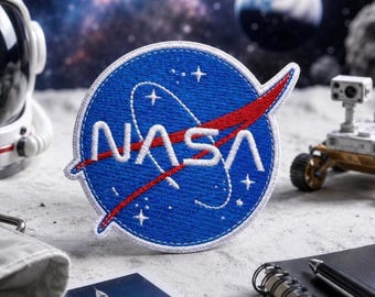 NASA Logo Patch/Iron-On Patch/Space Badge/Astronaut/Stars Planets Solar System/Embroidered Sew-On Applique for Clothing Jacket Hats Backpack