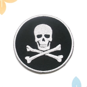 Skeleton Skull & Bones Jolly Roger Pirate Flag Patch Embroidered DIY Iron-On Applique Vest Jacket Jeans Clothing Backpack, Cool Fun Punk