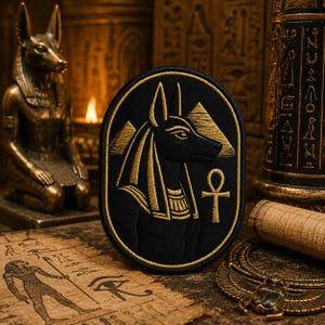 Anubis Jackal-headed figure Patch/Ankh Symbol/Iron-On Patch/Ancient Egyptian Mythology/Sew-On Applique for Clothing Vest/Jacket Hat Backpack