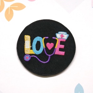 Nurse Patch w/Stethoscope & Love Embroidered Iron-on Applique for Uniform, Backpack, Badge for LPNs, Nursing Grads, Nurse Appreciation Week