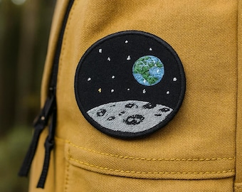 Earth View from Moon Patch/Iron-On Patch/Science Astronaut Stars Planets/Embroidered Sew-On Applique for Vest/Jackets Clothing Backpacks