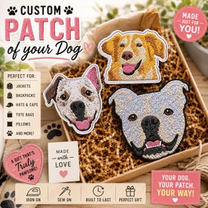 Custom Dog Portrait Embroidery Patches, Personalized Photo Dog Patches, Custom Name Patch, Sew On/Iron On Patch Applique for Clothes Hats