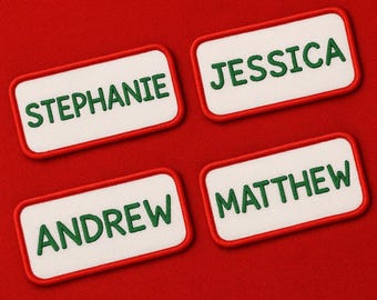 Christmas Stocking NAME PATCH - 5" x 2" Custom Personalized Iron On or Sew On Patch, Embroidered Applique Patch, Festive Font, 1 Patch