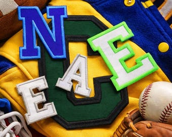 2" High School Varsity Letters Patch College Letterman Jacket Embroidered Iron-on/Sew-on DIY Applique Football Baseball Jersey Team Colors