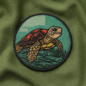 Iron-on Baby Turtle Patch/Fishing Badge/Sew-on Applique/Nature Lover Gift/Wildlife Patch/National Park Patch/Fish Patch/River Patch/Lakes
