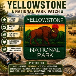 Yellowstone Park Patch/Nature Badge/DIY Embroidery/Embroidered Iron-On Applique/Sew-On for Vest & Backpack/Travel Souvenir Patch/Bison Patch