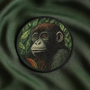 Iron-on Monkey Patch/Sew-On Animal Badge/Decorative Patch/Embroidered Applique/Nature Lover Gift/Wildlife Patch/Jungle/Chimp/Gorilla/Zoo