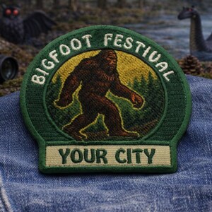 Custom Name Patch/Bigfoot Patch w/Custom Text/Personalized Text/Iron-On Patch/Sasquatch Festival/Embroidered Sew-On Applique Clothing Jacket
