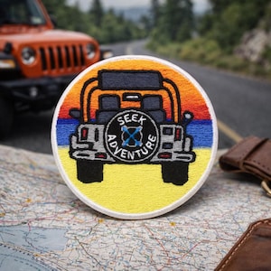 Seek Adventure Patch/Iron-On Patch/Beach Vibes/Road Trip Souvenir/4x4 Top Off/Embroidered Sew-On Applique for Clothing Tote Bag Hats Jackets