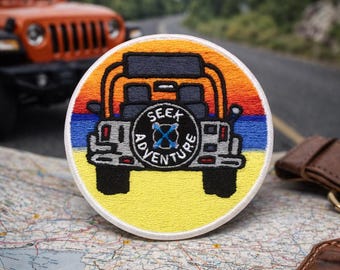 Seek Adventure Patch/Iron-On Patch/Beach Vibes/Road Trip Souvenir/4x4 Top Off/Embroidered Sew-On Applique for Clothing Tote Bag Hats Jackets
