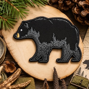 Black Bear Patch/Iron-on Patch/Wild Animals Badge/Nature Gifts/National Parks/Embroidered Sew-On Applique for Clothing Vest/Jacket Backpacks
