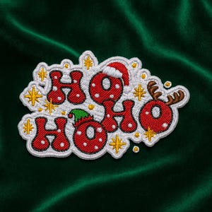 Iron-On Ho Ho Ho Patch/Christmas Patch/Embroidered Applique for Stocking & Clothes/Vest/Jacket/Hat/Holiday Patch/DIY Craft Projects