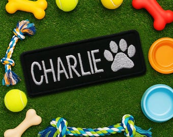 Custom Your Dog Name Embroidered Iron On, Sew On, or Hook & Loop Patch Small, Medium, and Large Sizes Available Personalized Tag Custom Name
